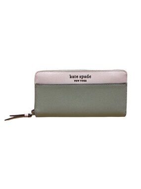 Kate Spade Women’s Light Green & White Leather Zip Around Wallet